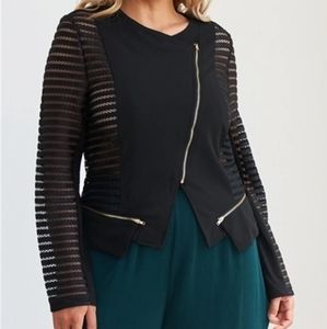 Plus Size 1X Black Mesh Stripped Long Sl